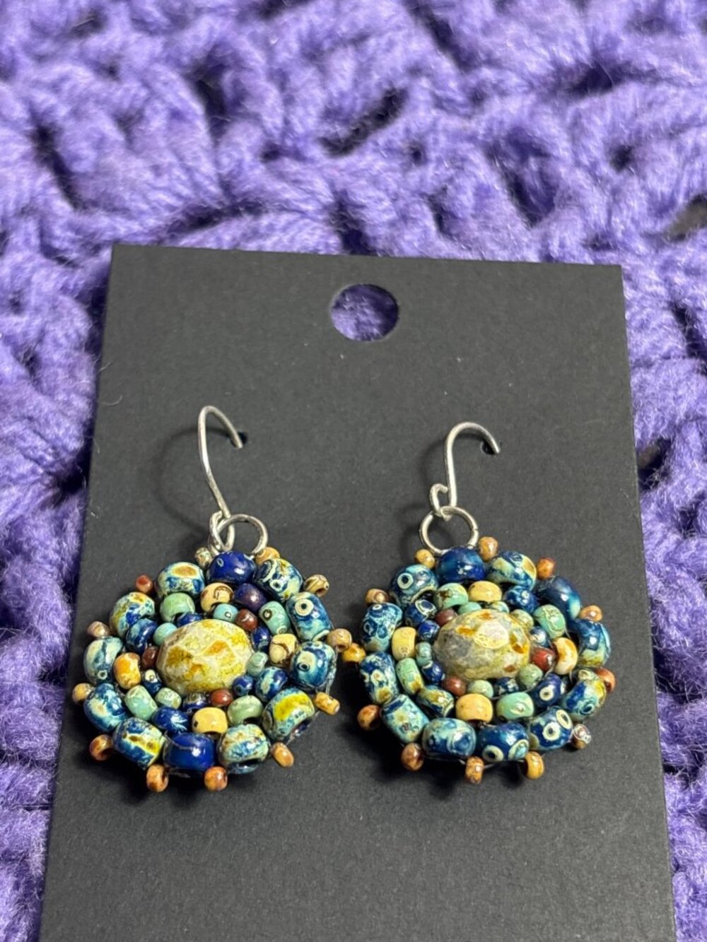Artisan Multicolor Glass Seed Bead Dangle Earrings 1 inch